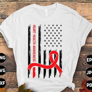 Heart Disease Awareness Svg Png, Heart Health Awareness USA Flag Svg, Red Ribbon Svg Cricut Sublimation Design