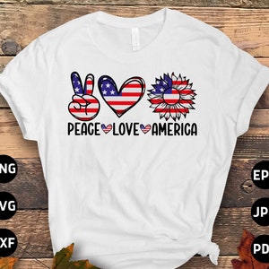 4th of July Svg Png, Peace Love America Sunflower Svg, Fourth of July Svg Cricut Cut File Cricut Sublimation Design