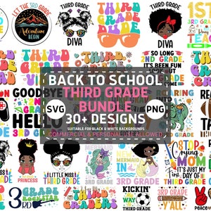3rd Grade Svg Png Bundle, Back to School Third Grade Svg, First Day of 3rd Grade Girls Boys Teacher Svg Cricut Files Sublimation Designs