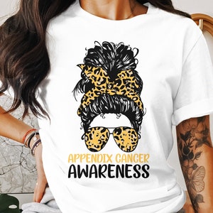 Appendix Cancer Awareness Svg Png, Messy Bun Appendix Cancer Svg, Amber Ribbon Svg Cricut File Png Sublimation Designs