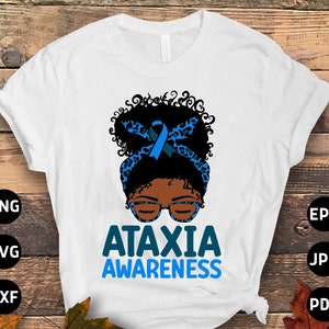 Ataxia Awareness Svg Png, Afro Messy Bun Ataxia Svg, Ataxia Blue Ribbon ...