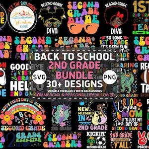 2nd Grade-Svg-Png-Bundle, Back to School zweite Grade-Svg, erster Tag der 2.Klasse-Mädchen-Jungen-Lehrer-Svg-Cricut-Dateien