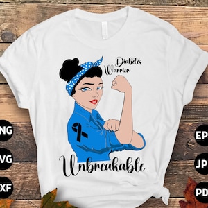 Diabetes Awareness Svg Png, Diabetes Warrior Unbreakable Svg, Blue Ribbon Svg, Type 1 Diabetes T1D Awareness Svg Cricut Sublimation Design