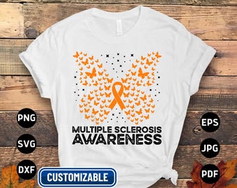 Multiple Sclerosis Awareness Svg Png, Multiple Sclerosis Butterfly Svg, Orange Ribbon Svg, MS Support Cricut Cut File Sublimation Designs