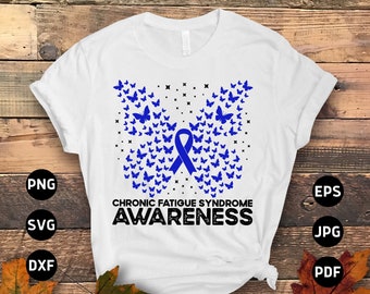Chronic Fatigue Syndrome Awareness Svg Png, Chronic Fatigue Butterfly Svg, Blue Ribbon Svg, Invisible Disability Awareness Gift Sublimation