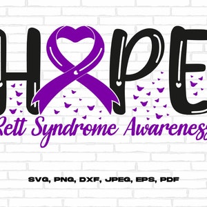 Rett Syndrome Awareness Svg Png, Hope Rett Syndrome Awareness Svg, Purple Ribbon Svg Cricut Cut File Sublimation Design