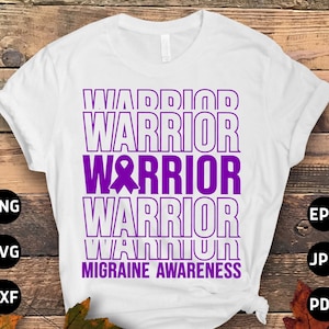 Migraine Warrior Svg, Migraine Awareness Svg Png, Purple Ribbon, Chronic Headache Pain Support Svg Cricut Sublimation Design