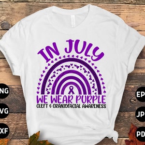 Cleft Craniofacial Awareness Svg Png, In July We Wear Purple Cleft Rainbow Svg, Purple Ribbon Svg, Cleft Palate Support Cricut Sublimation