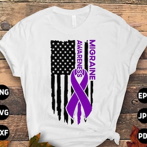 Migraine Awareness Svg Png, Migraine Flag Svg, Purple Ribbon, Chronic Headache Pain Support Svg Cricut Sublimation Design