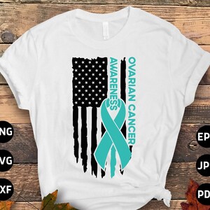 Ovarian Cancer Awareness Svg Png, Ovarian Cancer Flag Svg, Teal Ribbon Svg Cricut File Sublimation Design