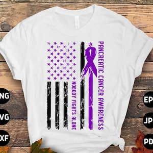 Pancreatic Nobody Fights Alone Svg png, Pancreatic Cancer Awareness Svg, Purple Ribbon Svg Cricut Cutting File Png Sublimation Designs
