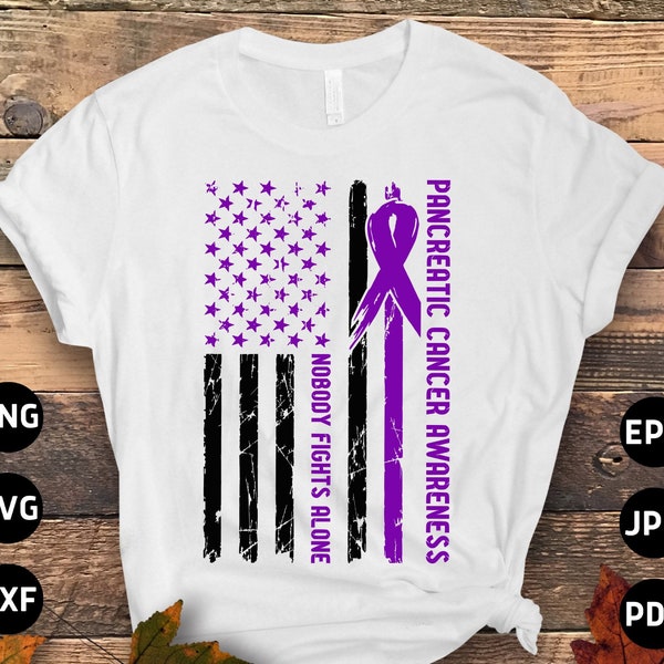 Pancreatic Nobody Fights Alone Svg png, Pancreatic Cancer Awareness Svg, Purple Ribbon Svg Cricut Cutting File Png Sublimation Designs