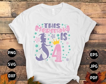 4th Birthday Mermaid Svg Png, 4 Year Old Birthday Girl Svg, Fourth Birthday Party Svg, Mermaid Party Svg File Cricut Sublimation Design