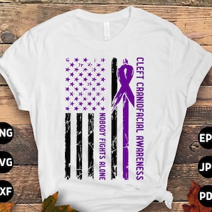 Hendidura Craneofacial Awareness Svg Png, Nadie lucha solo Svg, Purple Ribbon Svg, Paladar hendido Soporte Cricut Sublimation Design
