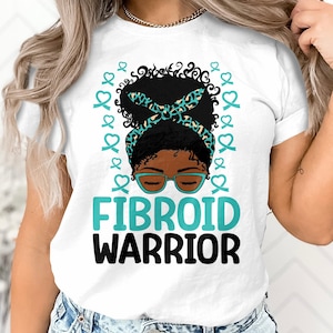 Fibroid Awareness Svg Png, Afro Messy Bun Fibroid Warrior Svg, Teal Ribbon Svg Cricut Sublimation Designs