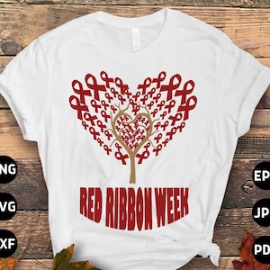 Red Ribbon Week Heart Svg Png, Red Ribbon Week Awareness October Teacher Svg Cricut Sublimation Design