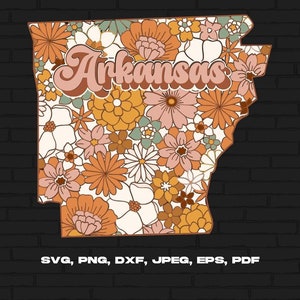 Arkansas staat Svg Png, Arkansas kaart Svg, Retro Arkansas bloem Svg Cricut gesneden bestand silhouet sublimatie Design