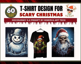 60 Scary Christmas Midjourney Prompts T-Shirt Designs | Spooky Xmas | POD Prompts | Midjourney Prompt Guide | Xmas T-Shirt Ideas