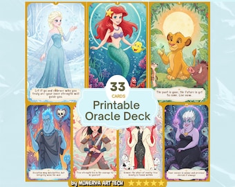 Oracle Deck Printable – 33 Cards | Princess & Villain Theme, Daily Guidance, Spiritual Gift, fortune telling.