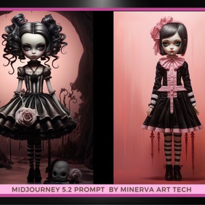 Quirky Gothic Dolls Collection II Midjourney 5.2 Prompt Gothic art Creepy Dolls fantasy and gothic style Gothic Dolls AI 画像 3