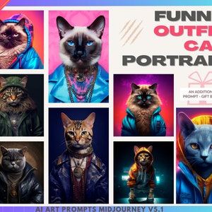 Funny Outfit CAT Portrait | images created by AI | Professional prompts | Pet portrait | Copy and Paste | Digital Art | Midjourney 5.1