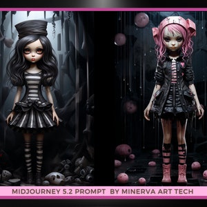 Quirky Gothic Dolls Collection II Midjourney 5.2 Prompt Gothic art Creepy Dolls fantasy and gothic style Gothic Dolls AI 画像 2