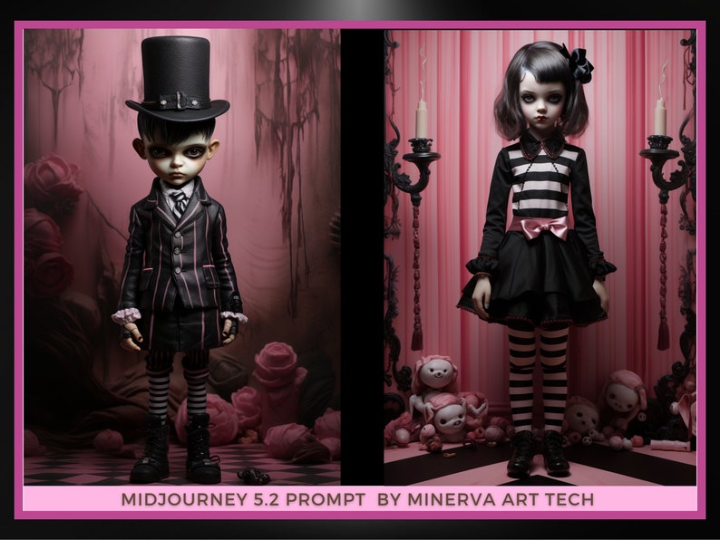 Quirky Gothic Dolls Collection II Midjourney 5.2 Prompt Gothic art Creepy Dolls fantasy and gothic style Gothic Dolls AI 画像 6