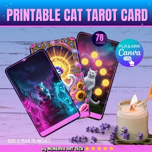 Deck de tarot du chat cosmique | Cartes de tarot de chat | Joli jeu de tarot | jeu de tarot à imprimer | Modèle Canva modifiable avec droits DPP et MRR