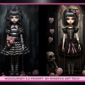 Quirky Gothic Dolls Collection II Midjourney 5.2 Prompt Gothic art Creepy Dolls fantasy and gothic style Gothic Dolls AI 画像 4