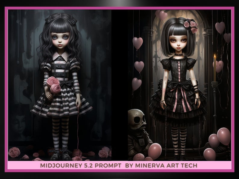 Quirky Gothic Dolls Collection II Midjourney 5.2 Prompt Gothic art Creepy Dolls fantasy and gothic style Gothic Dolls AI 画像 4