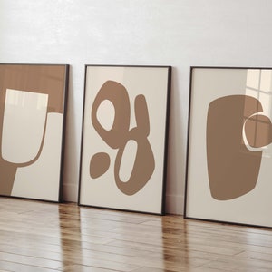 Wall Art Set of 3, Abstract Modern Print, Tawny Brown & Beige Wall Decor, Printable Minimalist Poster, Digital Download