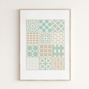 Wall art: Moroccan Tile Print in Mint and Beige, Traditional Pattern Wall Decor, Tile Inspired Printable Poster,  Digital Download