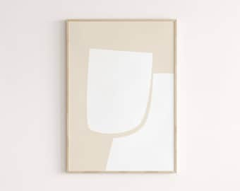 Muurkunst: abstracte moderne print, wit en beige wanddecoratie, afdrukbare minimalistische poster, digitale download