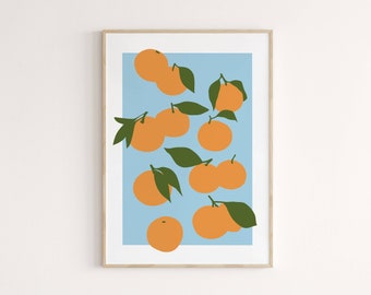 Kunst aan de muur: mandarijnprint, afdrukbare levendige poster, fruitmuurdecor, digitale download