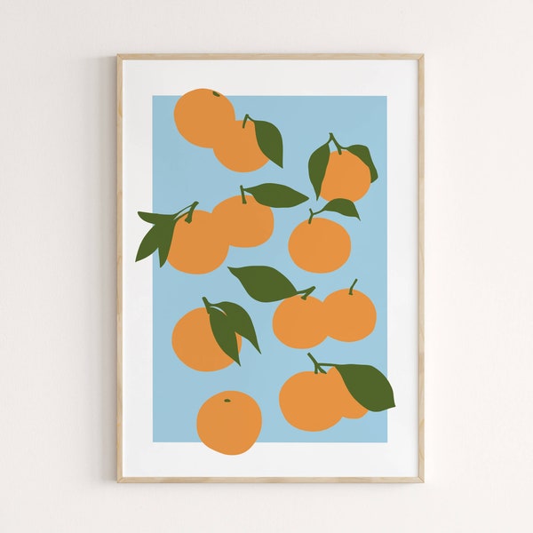 Wall Art: Tangerine Print, Printable Vibrant Poster, Fruit Wall Decor, Digital Download