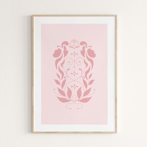 Wall Art: Floral Ornament Print, Printable Pink Poster, Ornamental Wall Decor, Digital Download
