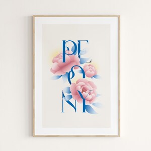 Wall Art: Peony Print, Printable Floral Poster, Typographic Wall Decor, Digital Download