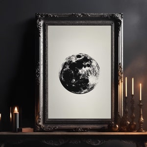 Halloween Moon Print, Printable Wall Art, Digital Download Poster, Spooky Home Decor, Gothic and Creepy Wall Decor image 1