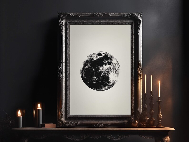 Halloween Moon Print, Printable Wall Art, Digital Download Poster, Spooky Home Decor, Gothic and Creepy Wall Decor image 1