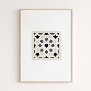 Wall art: Moroccan Tile Print in Black and Beige, Traditional Pattern Wall Decor, Tile Inspired Printable Poster, Digital Download