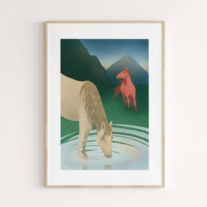 Wall Art with Horses, Two Horses Poster, Mountains, Home Decor, Printable File, Digital Download
