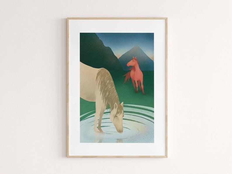 Wall Art with Horses, Two Horses Poster, Mountains, Home Decor, Printable File, Digital Download image 1