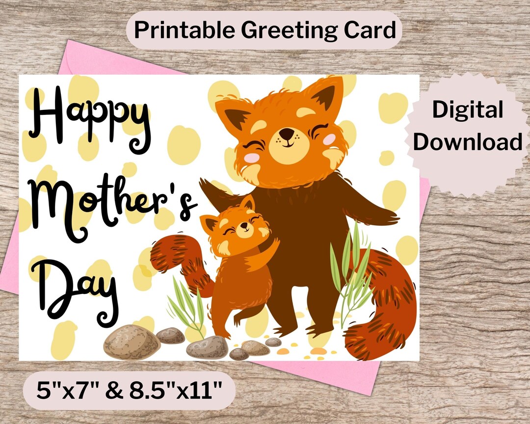 Cute Fox Mother's Day Card, Printable, No Cutting Required, Instant ...