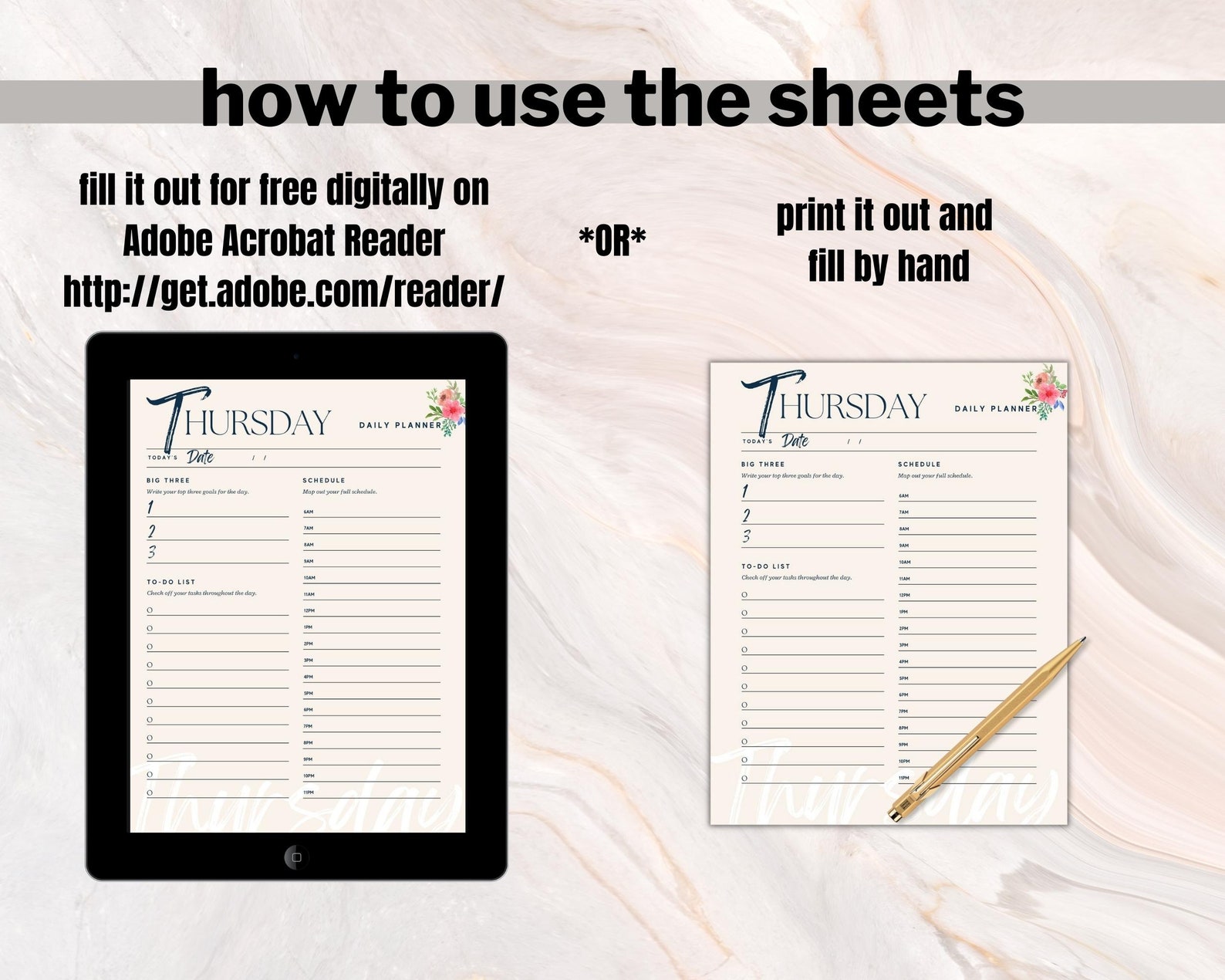 Elegant Floral Printable Planner 5 Sizes Fits Happy Planner - Etsy