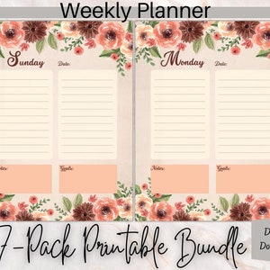 Pfirsich Aquarell Blumen Planer, 5 Größen, passend für Happy Planner Classic, Big und Mini & Erin Condren Life Planner A5 Agenda, Instant Download