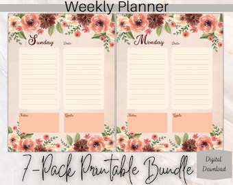 Elegant Floral Printable Planner, 5 Sizes, Fits Happy Planner Classic, Big and Mini &amp; Erin ...