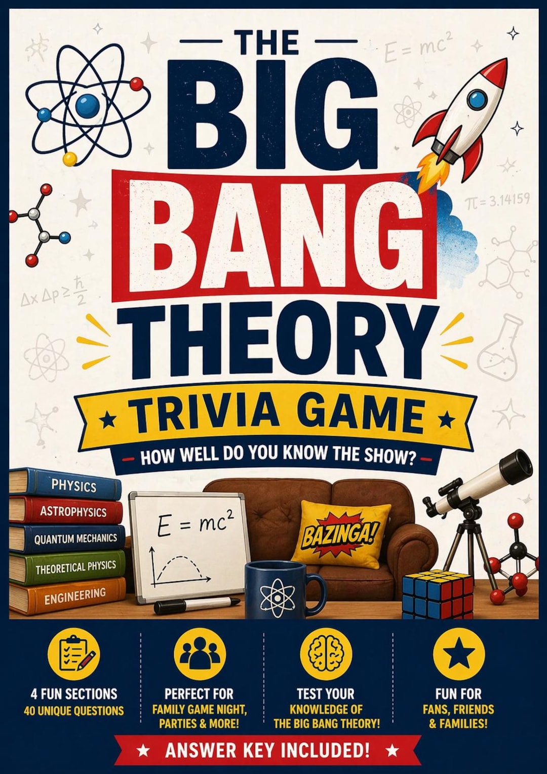The Big Bang Theory Trivia Game | 40 Questions Party Quiz (PDF Download ...