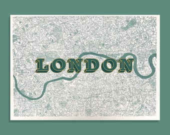 London Map Teal 5 colour screen print  (Small)