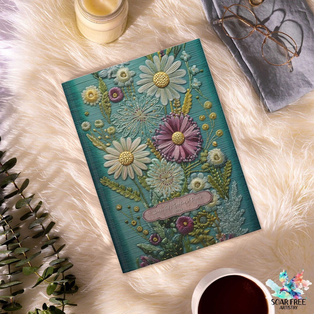 Green Embroidered Wildflower Journal Personalized Hardcover Floral ...