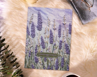Brodé champ lavande pour femme | Carnets floraux violets à couverture rigide personnalisés | Carnet de notes vintage artistique Nature | IMPRIMÉ